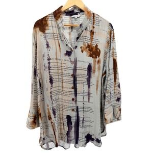 John Mark Wire Collar Abstract Script Print Shirt Sz XL Artsy Art To Wear France